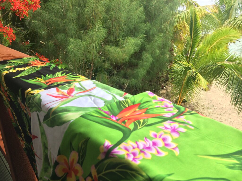 Fabric with flowers from Rarotonga - SittingUnderAPalmTree